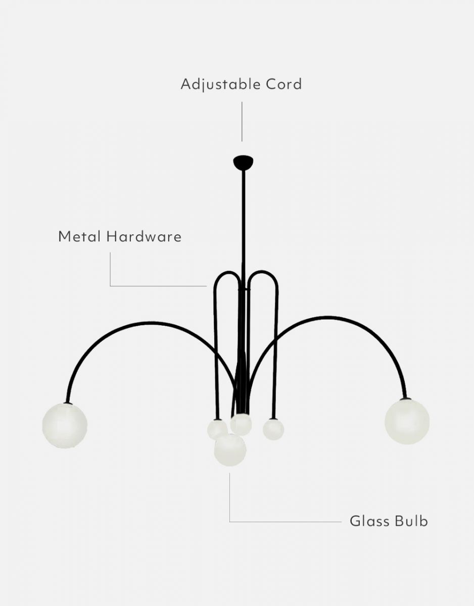 Bomba Pendant Iron Body 6 Heads Glass Lampshade MF Lighting